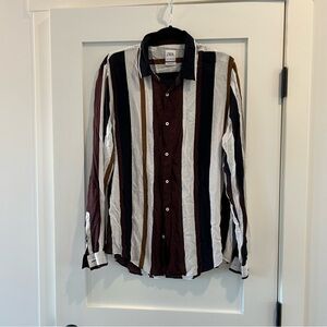 Zara women’s striped button down shirt - Black, White, Brown - XL